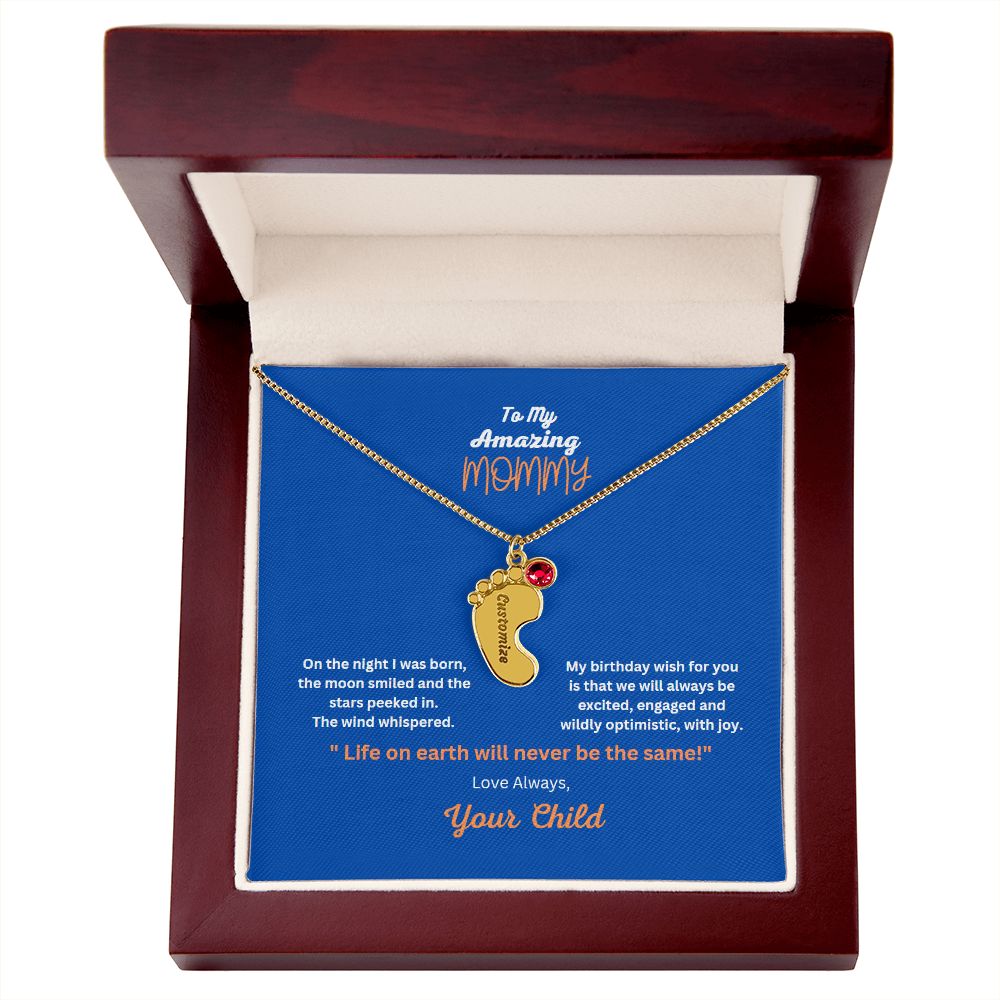 Engraved Baby Foot Necklace with Birthstone  On sale now for a limited time!