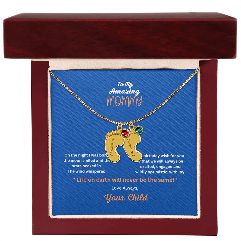 Engraved Baby Foot Necklace with Birthstone  On sale now for a limited time!
