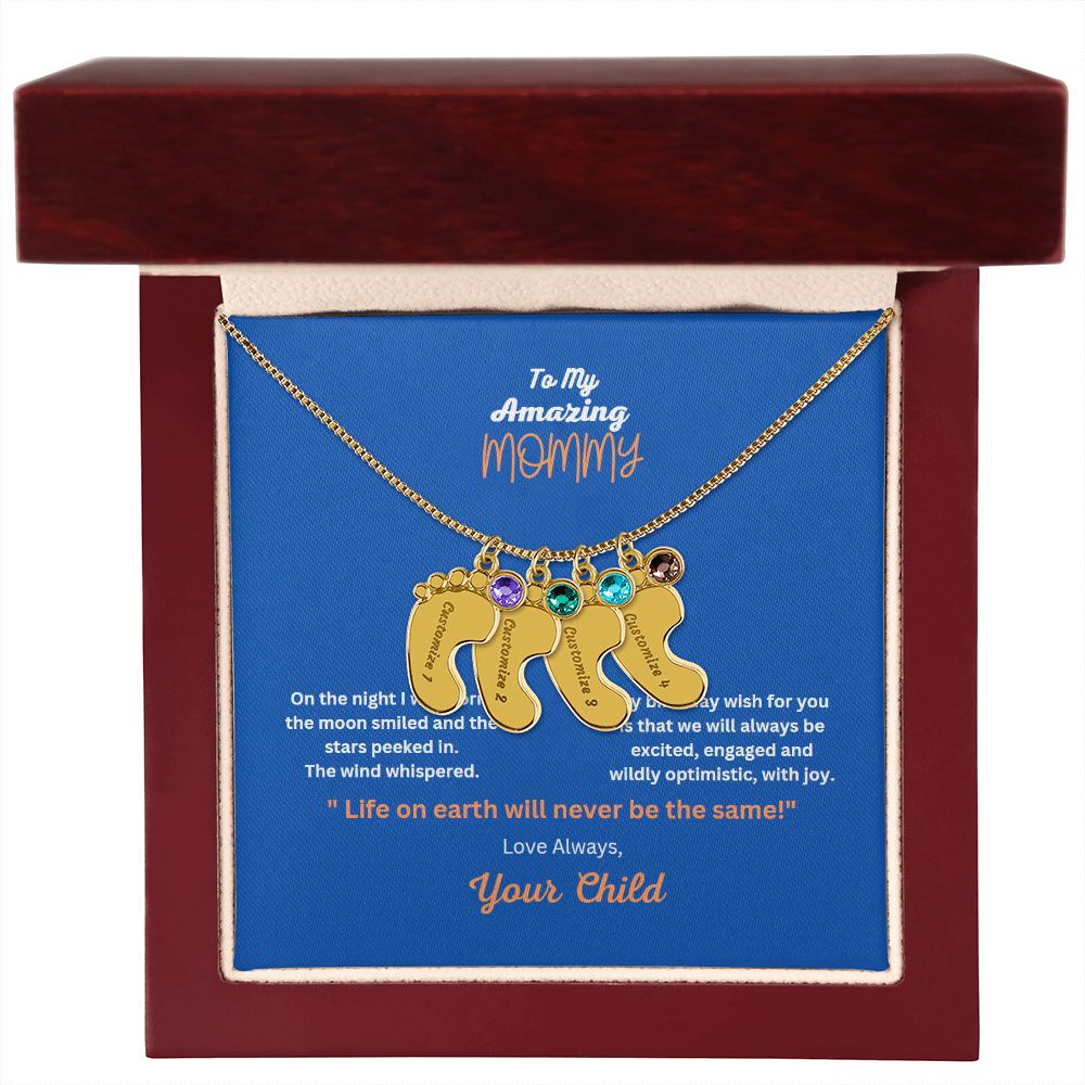 Engraved Baby Foot Necklace with Birthstone  On sale now for a limited time!