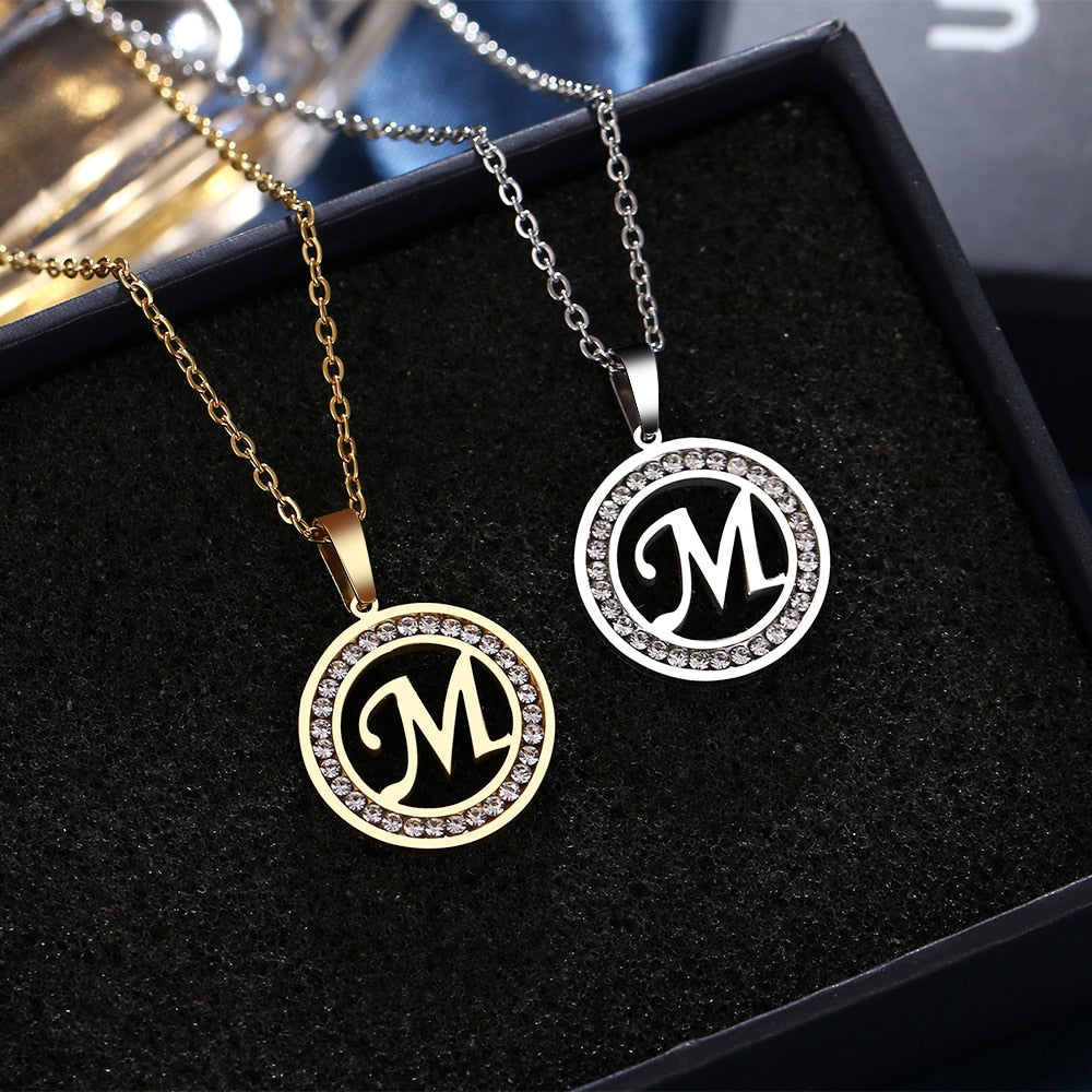 CACANA 316L Stainless Steel 26 letters A-Z Necklace NEW Crystal Rhinestone Necklaces For Women Wedding, Graduation or Just Because Gifts