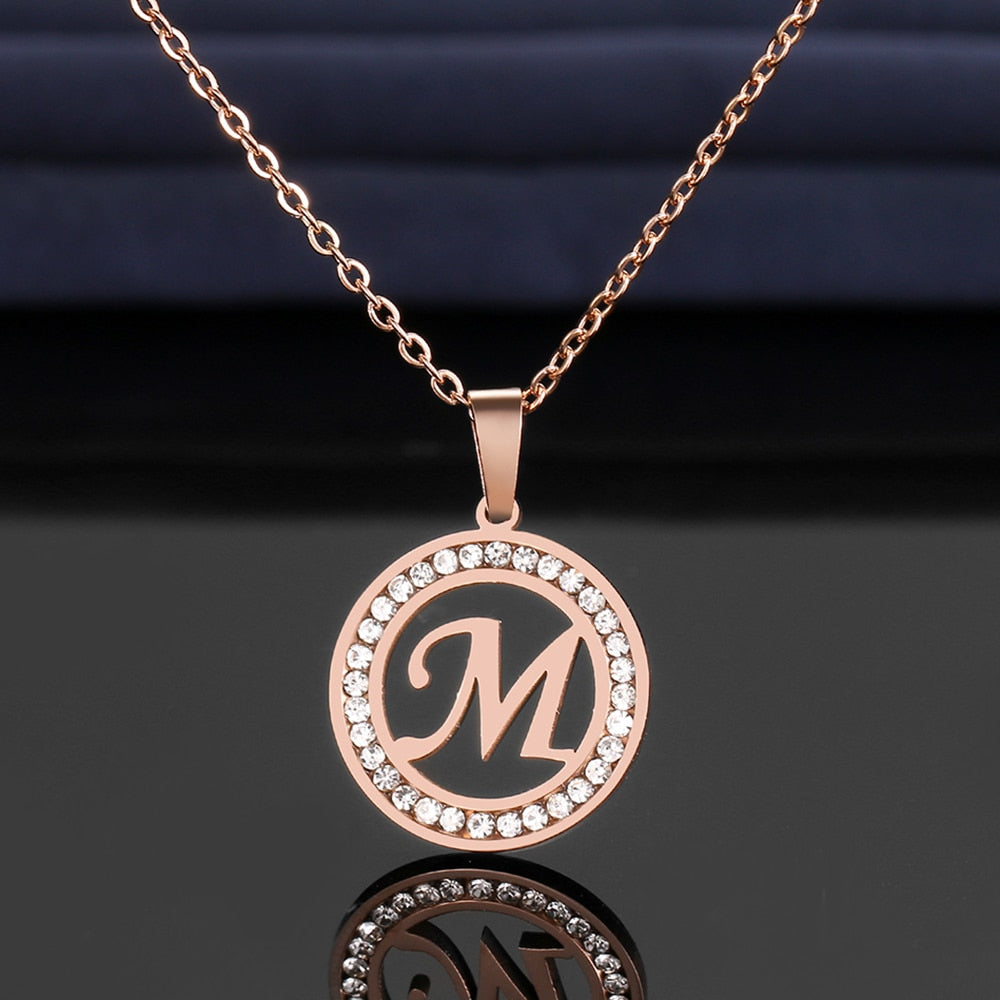 CACANA 316L Stainless Steel 26 letters A-Z Necklace NEW Crystal Rhinestone Necklaces For Women Wedding, Graduation or Just Because Gifts