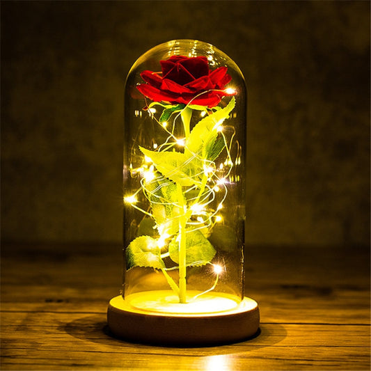 A Gift for Girlfriend Eternal Rose LED Light Foil Flower In Glass Cover Mothers Day, Wedding ,favors Bridesmaid Gift