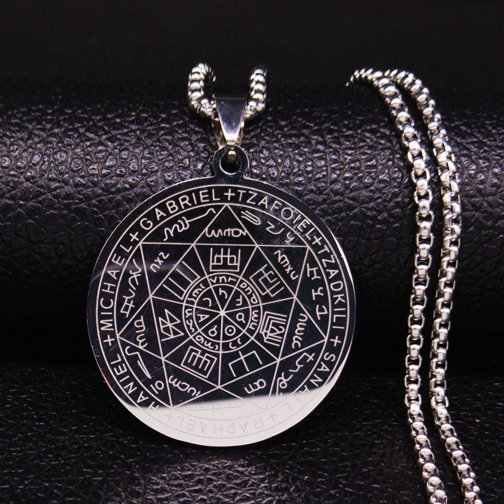 Seven Archangels Amulet Stainless Steel Necklaces Men Seal of Solomon Talisman Christian Protection Jewelry collar hombre N1162