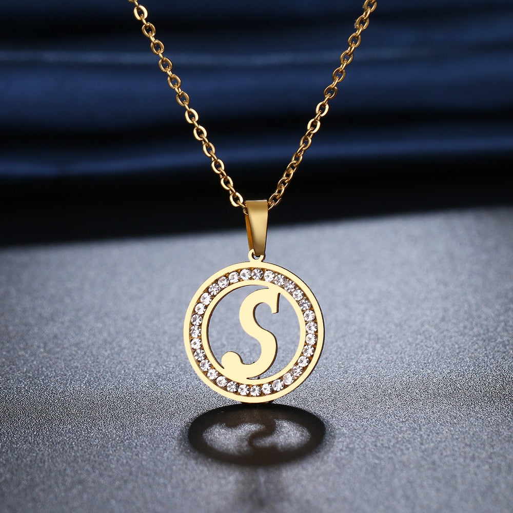 CACANA 316L Stainless Steel 26 letters A-Z Necklace NEW Crystal Rhinestone Necklaces For Women Wedding, Graduation or Just Because Gifts