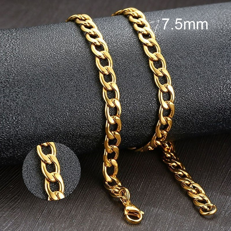 Vnox Men&#39;s Cuban Link Chain Necklace Stainless Steel Black Gold Color Male Choker colar Jewelry Gifts for Him