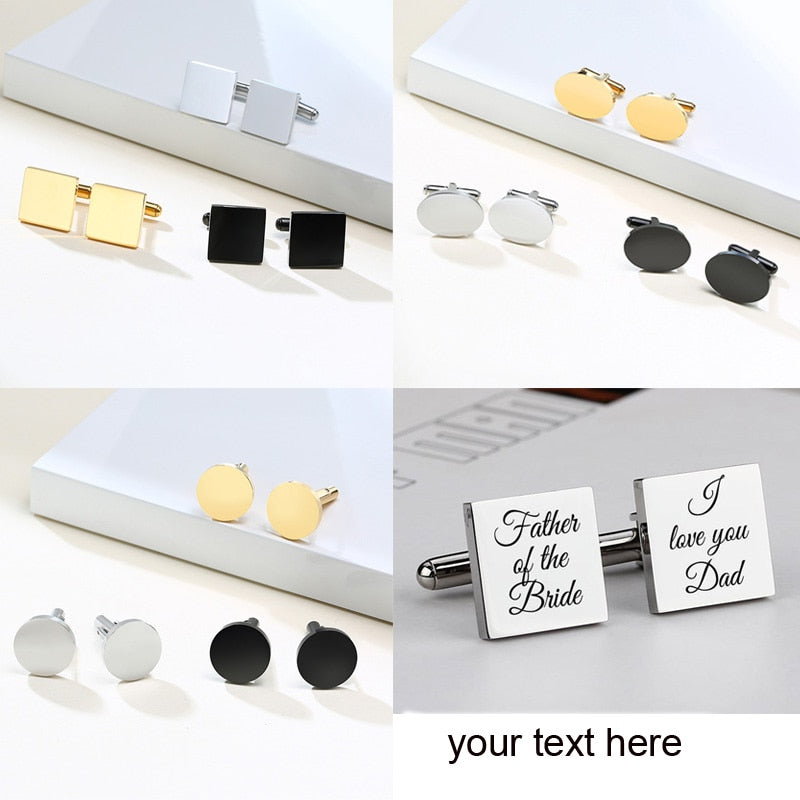 Engrave Initial Cufflinks for Wedding Birthday Groomsmen Gift Stainless Steel Cufflinks Statement Jewelry