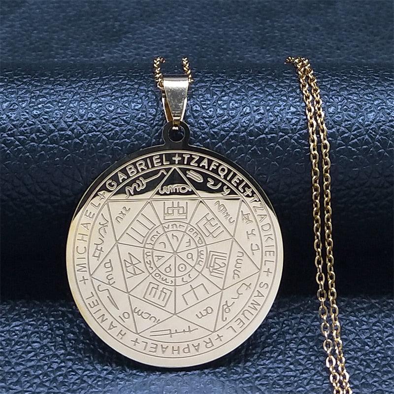 Seven Archangels Amulet Stainless Steel Necklaces Men Seal of Solomon Talisman Christian Protection Jewelry collar hombre N1162