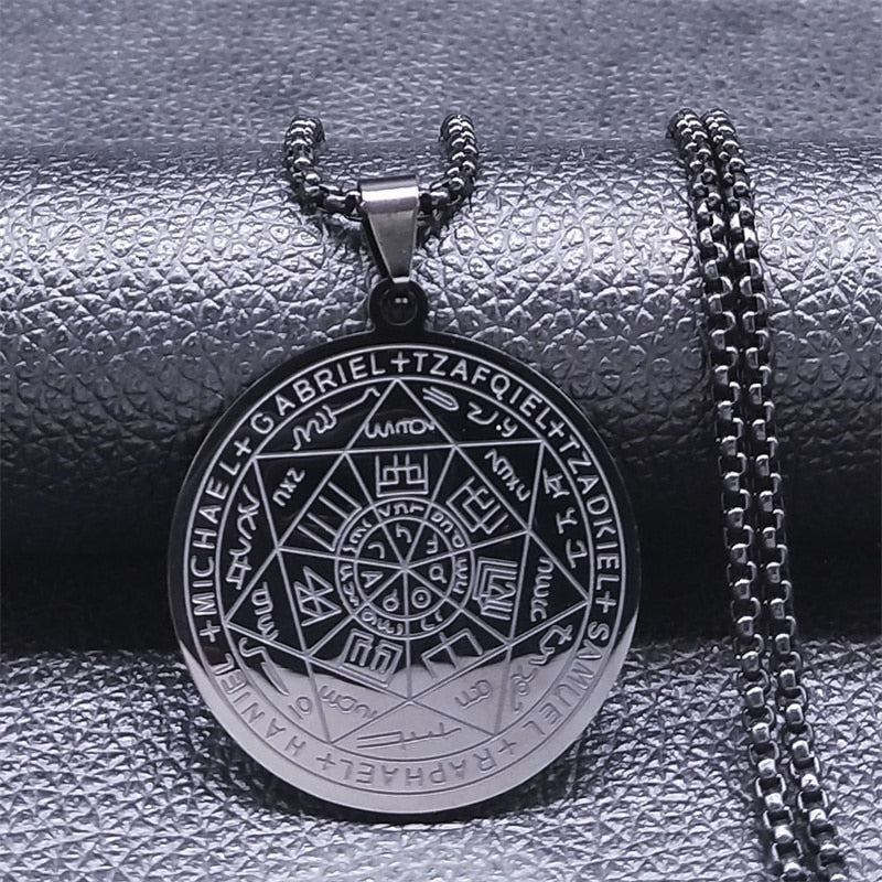 Seven Archangels Amulet Stainless Steel Necklaces Men Seal of Solomon Talisman Christian Protection Jewelry collar hombre N1162