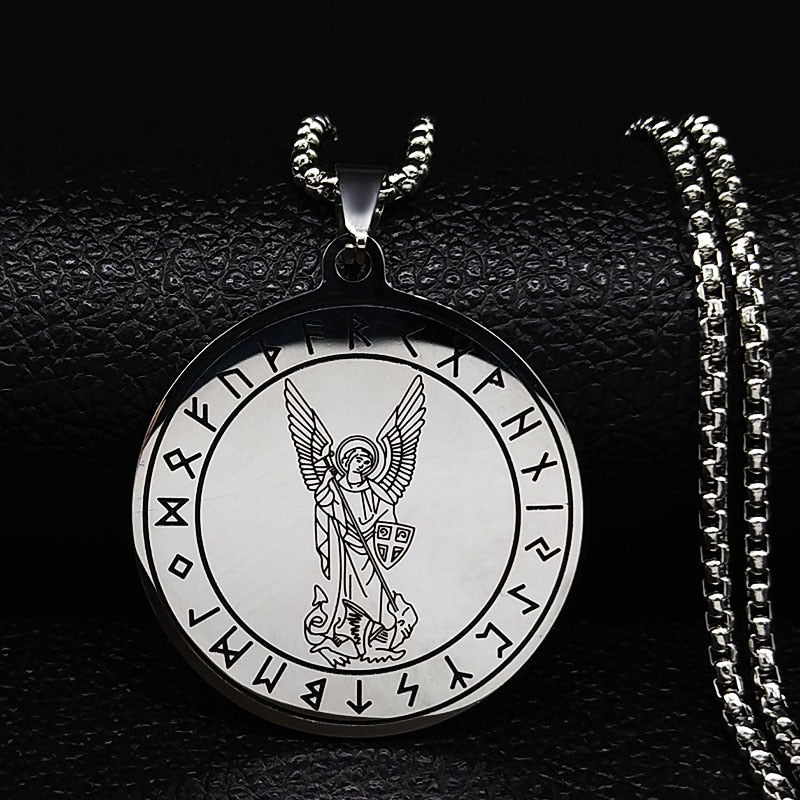 Seven Archangels Amulet Stainless Steel Necklaces Men Seal of Solomon Talisman Christian Protection Jewelry collar hombre N1162