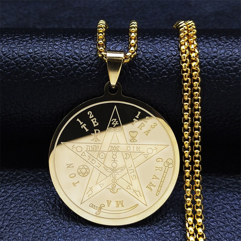 Seven Archangels Amulet Stainless Steel Necklaces Men Seal of Solomon Talisman Christian Protection Jewelry collar hombre N1162