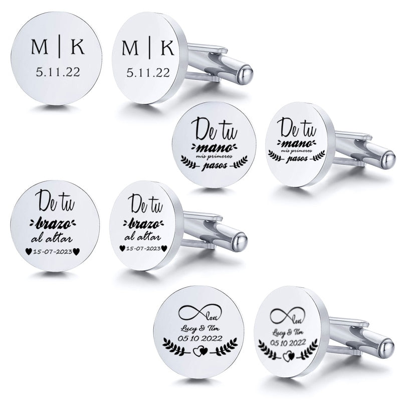 Engrave Initial Cufflinks for Wedding Birthday Groomsmen Gift Stainless Steel Cufflinks Statement Jewelry