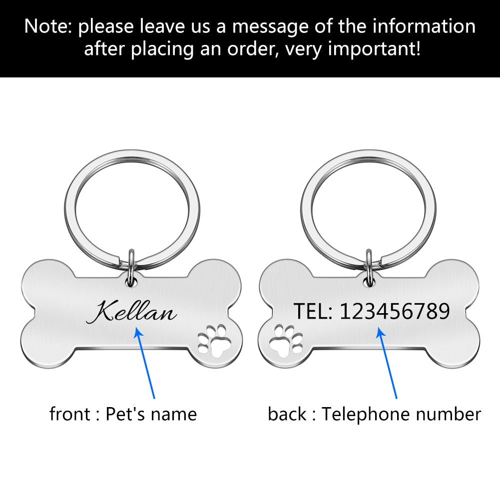 Personalized Pet ID Tag Keychain Engraved Pet ID Name for Cat Puppy Dog Collar Tag Pendant Keyring Bone Pet Accessories