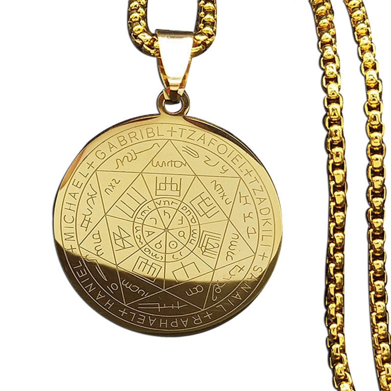 Seven Archangels Amulet Stainless Steel Necklaces Men Seal of Solomon Talisman Christian Protection Jewelry collar hombre N1162