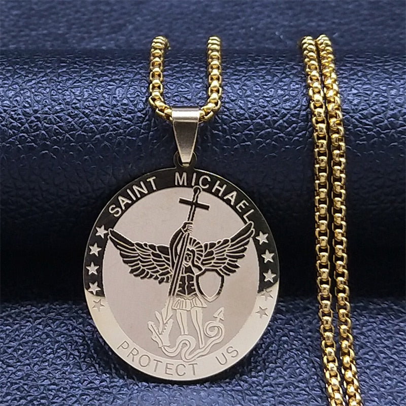 Seven Archangels Amulet Stainless Steel Necklaces Men Seal of Solomon Talisman Christian Protection Jewelry collar hombre N1162