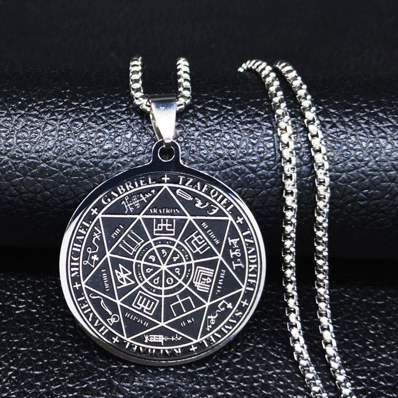 Seven Archangels Amulet Stainless Steel Necklaces Men Seal of Solomon Talisman Christian Protection Jewelry collar hombre N1162
