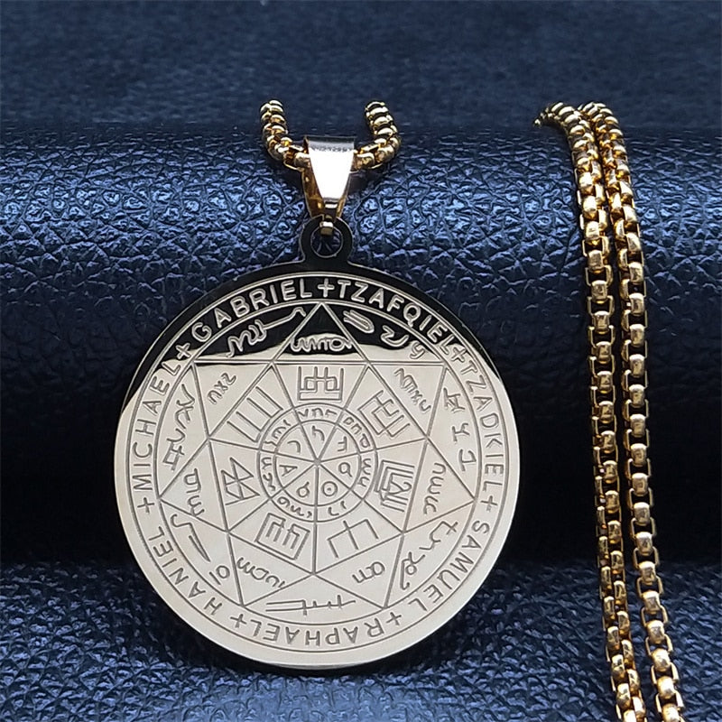 Seven Archangels Amulet Stainless Steel Necklaces Men Seal of Solomon Talisman Christian Protection Jewelry collar hombre N1162