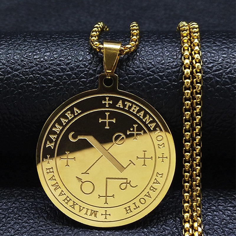 Seven Archangels Amulet Stainless Steel Necklaces Men Seal of Solomon Talisman Christian Protection Jewelry collar hombre N1162
