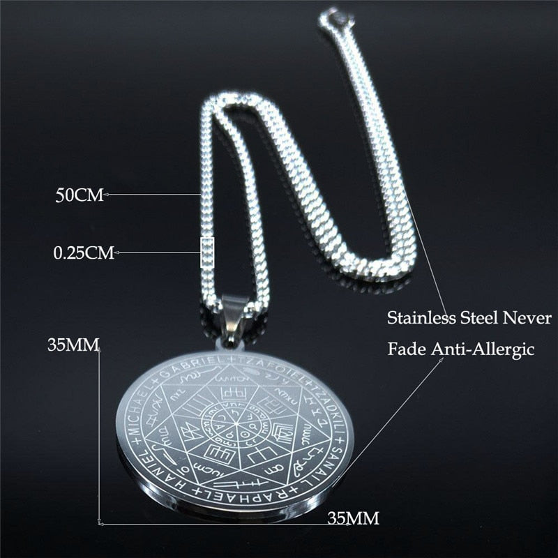 Seven Archangels Amulet Stainless Steel Necklaces Men Seal of Solomon Talisman Christian Protection Jewelry collar hombre N1162