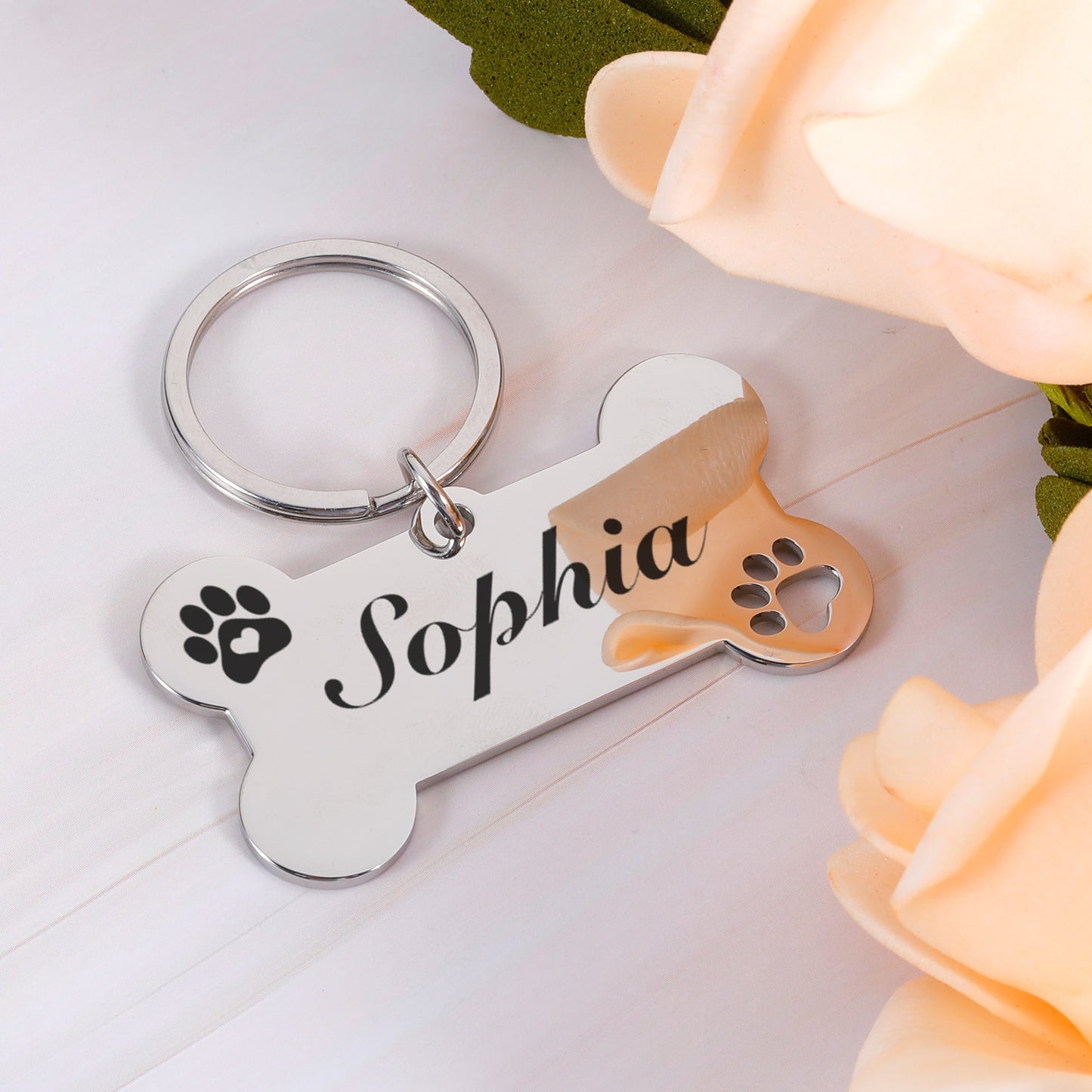 Personalized Pet ID Tag Keychain Engraved Pet ID Name for Cat Puppy Dog Collar Tag Pendant Keyring Bone Pet Accessories