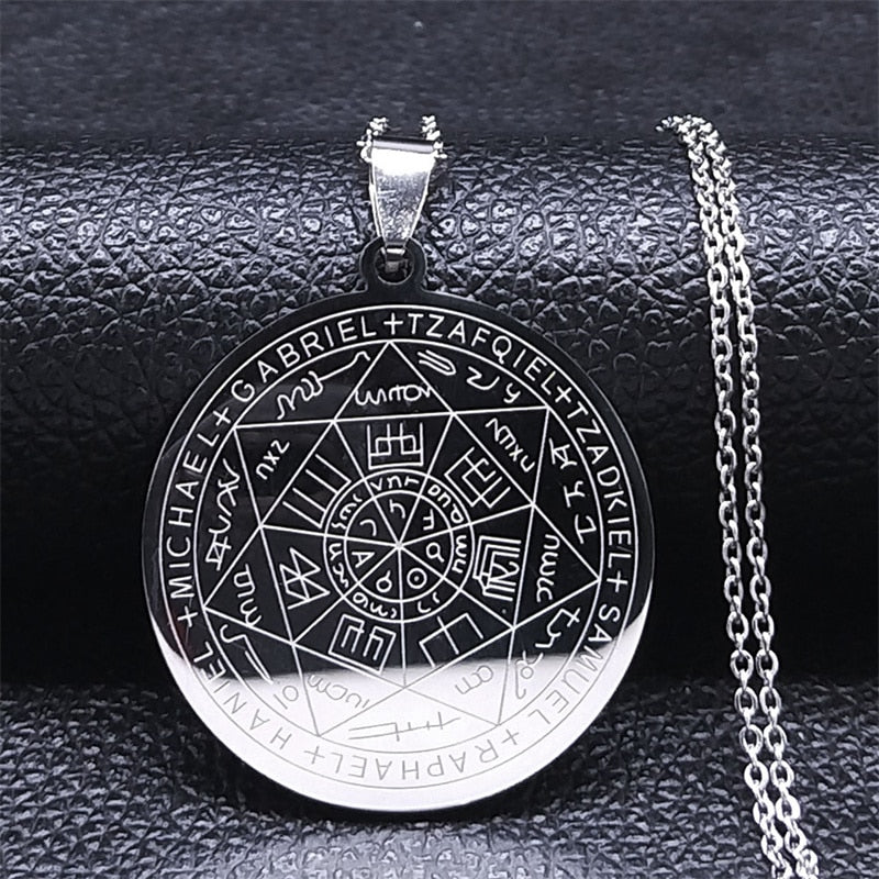Seven Archangels Amulet Stainless Steel Necklaces Men Seal of Solomon Talisman Christian Protection Jewelry collar hombre N1162