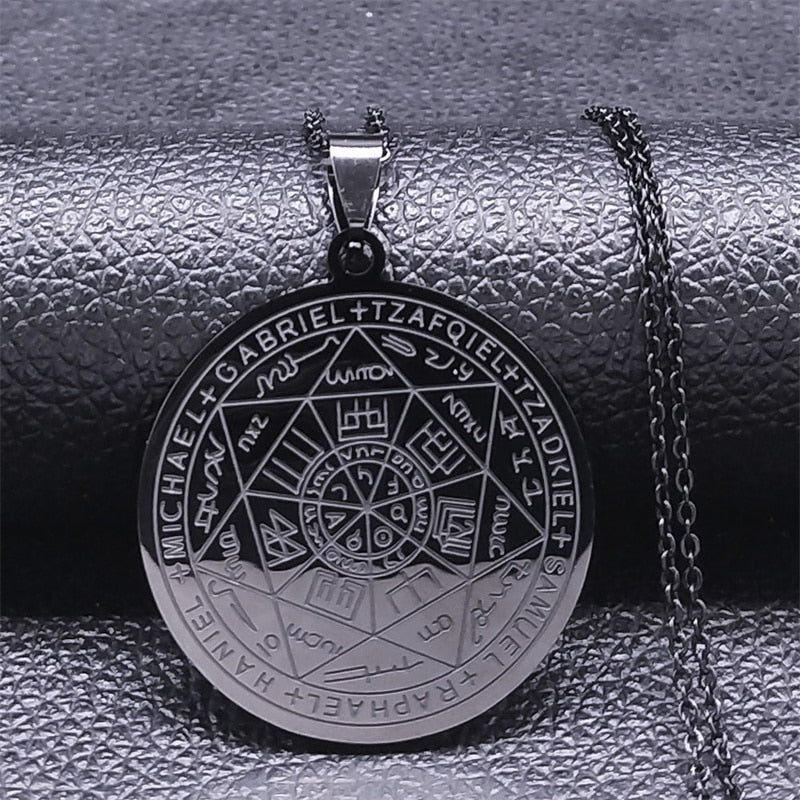 Seven Archangels Amulet Stainless Steel Necklaces Men Seal of Solomon Talisman Christian Protection Jewelry collar hombre N1162