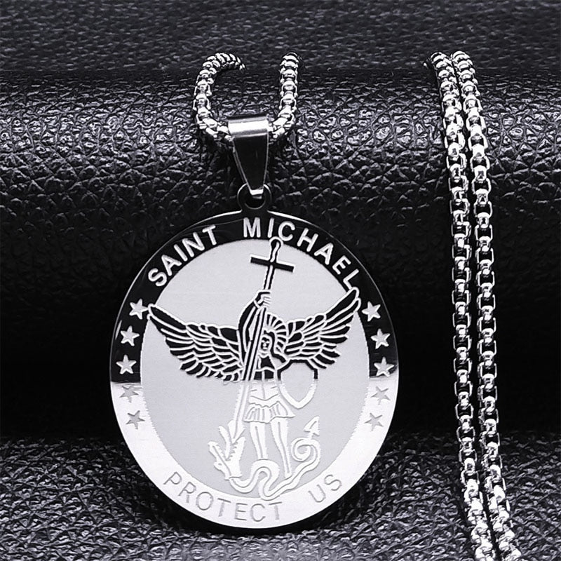 Seven Archangels Amulet Stainless Steel Necklaces Men Seal of Solomon Talisman Christian Protection Jewelry collar hombre N1162